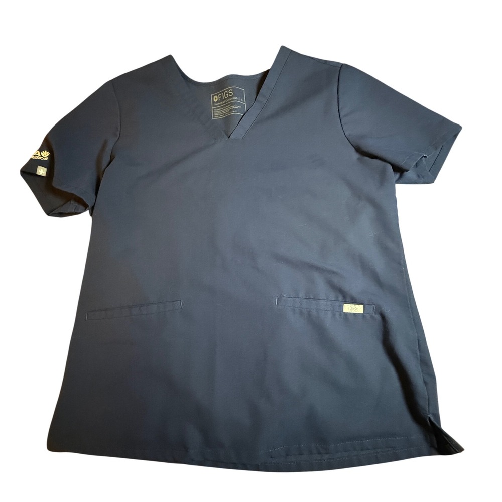 FIGS Technical Collection Casma Navy Blue Scrub Top AYA HEALTHCARE V-Neck Size L